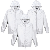 3pc Set Adult Spray Jacket Outdoor Hike Rain Hi Vis Poncho Waterproof - White