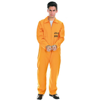 Adult Prisoner Costume Halloween Jail Convict Adult Outfit Orange Long Sleeve