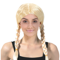 PLAITED WIG Braided Costume Party Hair Schoolgirl Dress Up School - Blonde