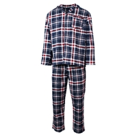 Mens Flannelette Pyjama Set Sleepwear Soft 100% Cotton PJs Two Piece - Navy/Red Check