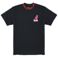 Mens Branded Collar Tee Top T-Shirt Cotton Short Sleeves - Black / Red