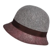 KANGOL Womens Dapper Felt & Straw Cloche Hat Wool K0817LX - Slate/Eggplant - S