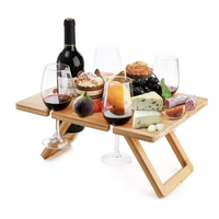 Bamboo Folding Picnic Table, Wine and Snack Table