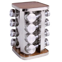 16pcs Rotating Stainless Steel Spice Rack Organizer Kitchen Countertop Rotating 