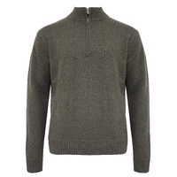 Men's Shetland Wool Half Zip up Knit Jumper Pullover Sweater Knitted - Olive