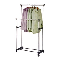 Double Clothes Rack Stainless Steel Tube Garment Hanger Shelf Holder Adjustable