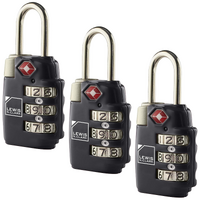 3x Lewis N Clark TSA Lock Combination Travel Luggage Padlock - Black