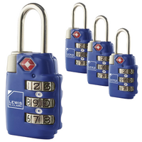 4x Lewis N Clark TSA Approved Combination Lock Travel Luggage Padlock - Blue