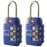 2x Lewis N Clark TSA Approved Combination Lock Travel Luggage Padlock - Blue