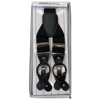 Mens Premium Convertible Suspenders Braces Clip On Elastic Y-Back Traditional Leather Tab - Black