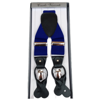Mens Premium Convertible Suspenders Braces Clip On Elastic Y-Back Traditional Leather Tab - Royal Blue