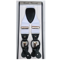 Mens Premium Suspenders Braces Clip On Elastic Y-Back Traditional Leather Tab - White