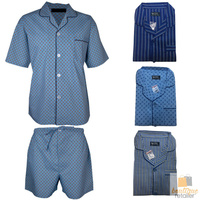 LYNX Men's Pyjamas SHIRT & SHORTS Set PJs Cotton Rich Short Leg Elastic Waist PJ
