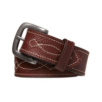 Mens Decor Stitch Genuine Buffalo Leather Belt Dual Size - Brown