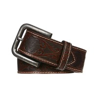 Mens Engraved Genuine Buffalo Leather Belt - Brown