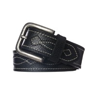 Mens Decor Stitch Genuine Buffalo Leather Belt Dual Size - Black