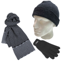 3pc Set Men's Charcoal Fine Knit Beanie Hat Dents Knit Scarf Thinsulate Gloves