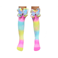 MADMIA Unicorn Bows Toddler Long Knee High Socks - Girls Pair - Yellow/Pink/Blue