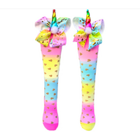 MADMIA Twinkle Toes Toddler Long Knee High Socks - Girl's Pair Pink/Yellow/Blue