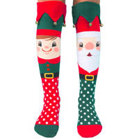 MADMIA Jingle Bells Kids & Adults Long Knee High Socks - Boy’s Pair - Red/Green