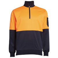 Munka Mens Hi Vis 1/4 Zip Fleece Jumper Sweater Jacket Pullover - Orange/Navy
