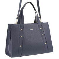 Morrissey Italian Women's Structured Leather Bag Tote Handbag Messenger - Navy