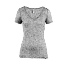 MERINO SKINS Womens Verona V-Neck Tee Thermal Top Wool Blend - Soft Grey