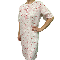 Womens 100% Cotton Short Sleeve Nightie Gown Night Sleepwear Pyjamas PJ Pajamas - Pink