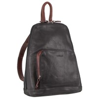 Milleni Womens Bag Italian Leather Soft Nappa Leather Backpack Travel - Black/Chestnut