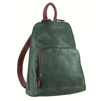 Milleni Genuine Italian Leather Soft Nappa Leather Backpack Bag Travel - Emerald/Chestnut
