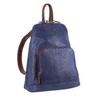 Milleni Women's Bag Italian Leather Soft Nappa Leather Backpack Travel - Indigo/Chestnut