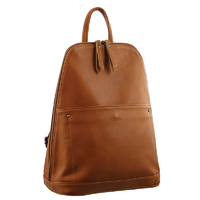 Milleni Ladies Genuine Italian Leather Backpack Bag Twin Zip - Cognac