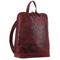 Milleni Ladies Nappa Leather Bag Twin Zip Backpack w/ Zipped Pocket - Cherry Red