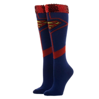 Superman SuperGirl Superwoman Sequin Cuff Knee High Socks Official Licensed - Size 9-11