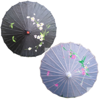 2pc Set Parasol Umbrella Black + White Chinese Japanese Bamboo Flower Pattern