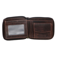 Pierre Cardin Mens Genuine Leather Zip Around Wallet w/ RFID Guard - Chocolate