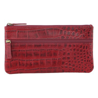 Pierre Cardin Ladies Womens Genuine Soft Leather Italian Wallet - Red/Croc