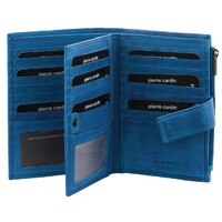 Pierre Cardin Womens Bi-Fold Italian Leather Credit Card Holder Wallet - Aqua Blue