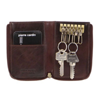 Pierre Cardin Mens Key & Credit Card Holder Italian Leather Wallet - Chocolate