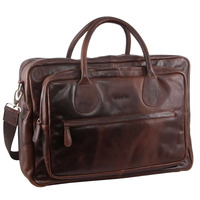 Pierre Cardin Mens Rustic Leather Overnight Bag Weekend Luggage - Chocolate