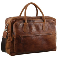 Pierre Cardin Mens Rustic Leather Overnight Bag Weekend Luggage - Cognac