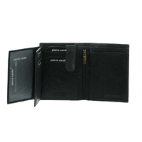 Pierre Cardin Mens Rustic RFID Leather Tri-Fold Wallet Card Holder - Black