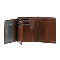Pierre Cardin Mens Rustic Soft Leather Tri-Fold Wallet Card Holder - Chestnut