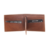 Pierre Cardin Mens Rustic Leather Bi-Fold Wallet Card Holder - Chestnut