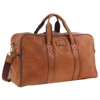 Pierre Cardin Rustic Leather Travel Bag Overnight Business - Cognac