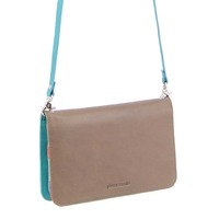 Pierre Cardin Genuine Leather Ladies Wallet Clutch Bag - Taupe/Turquoise