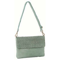 Pierre Cardin Womens Woven Leather Flap Cross-Body Bag/Clutch - Mint Green