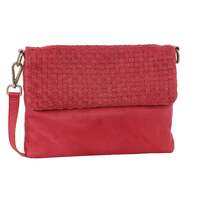 Pierre Cardin Womens Woven Leather Flap Cross-Body Bag/Clutch - Red