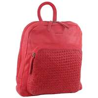 Pierre Cardin Womens Woven Soft Leather Backpack Bag Travel Designer - Red