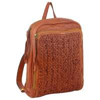 Pierre Cardin Woven Leather Ladies Backpack Bag Travel - Cognac
